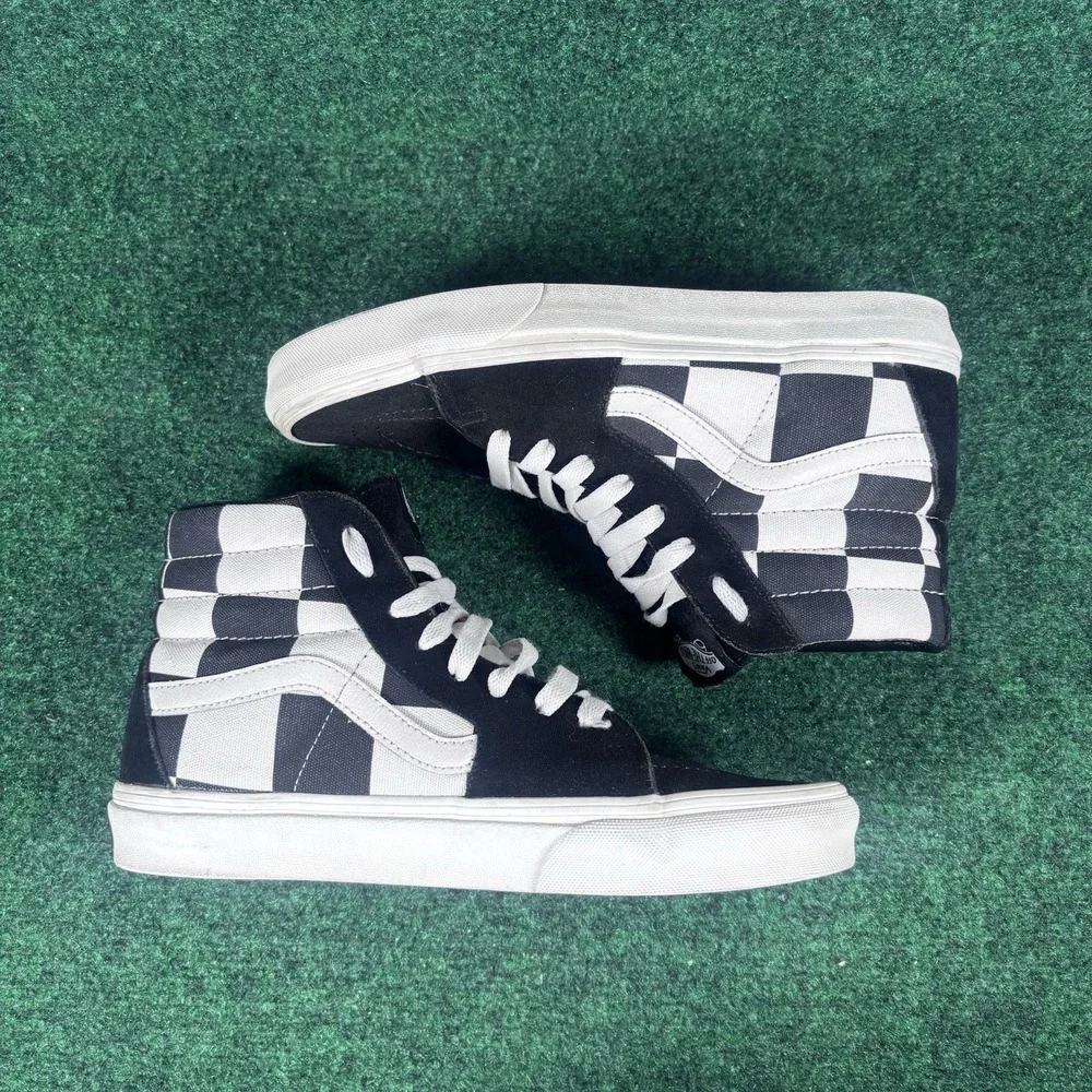 VANS Sk8-Hi Men's Black/White Checkerboard Lace-Up High Top Sneakers Mens 8